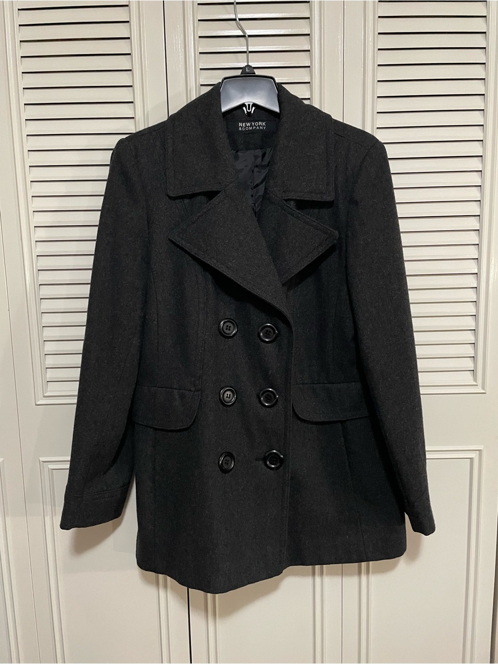 New York & Company Dark Gray Double-Breasted Wool Peacoat